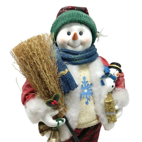 Smiling SNOWMAN with Broom and Bell CHRISTMAS Decor Holidays Xmas - Picture 2 of 9